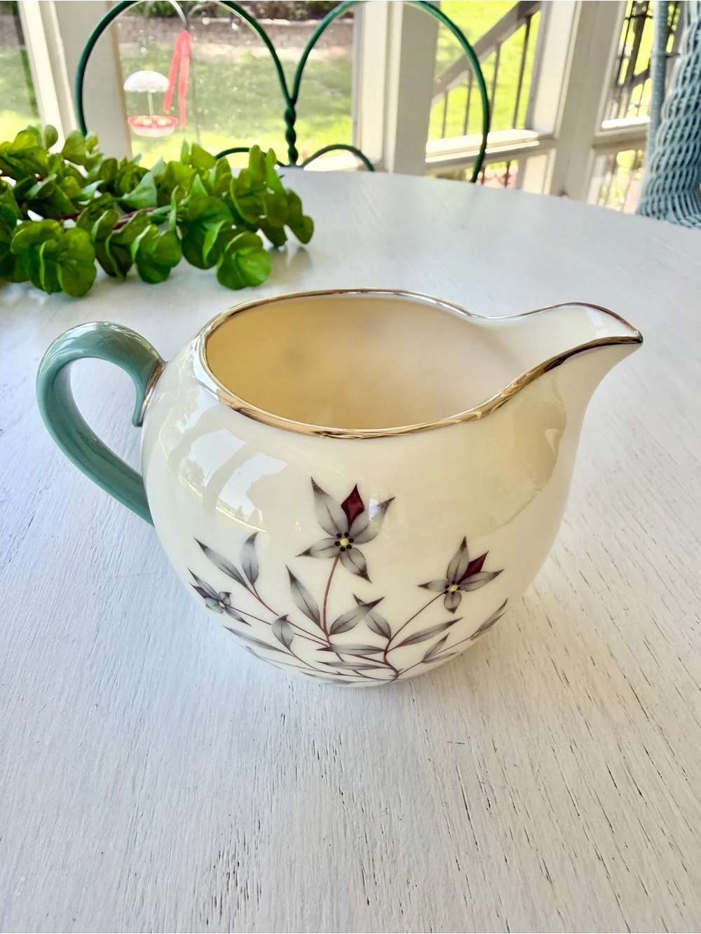 VINTAGE, LENOX, “KINGSLEY”, FINE BONE CHINA, SUGAR BOWL WITH LID & CREAMER.